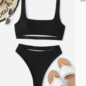 Shein black high waisted 2 piece bikini